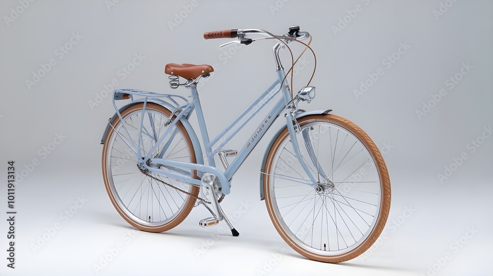 Classic Blue Bicycle with Tan Tires and Brown Seat Retro City Bike Classic Blue Bicycle with Tan Tires and Brown Seat Retro City Bike
