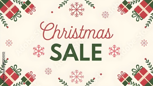 Christmas Sale Banner with Presents and Snowflakes photo