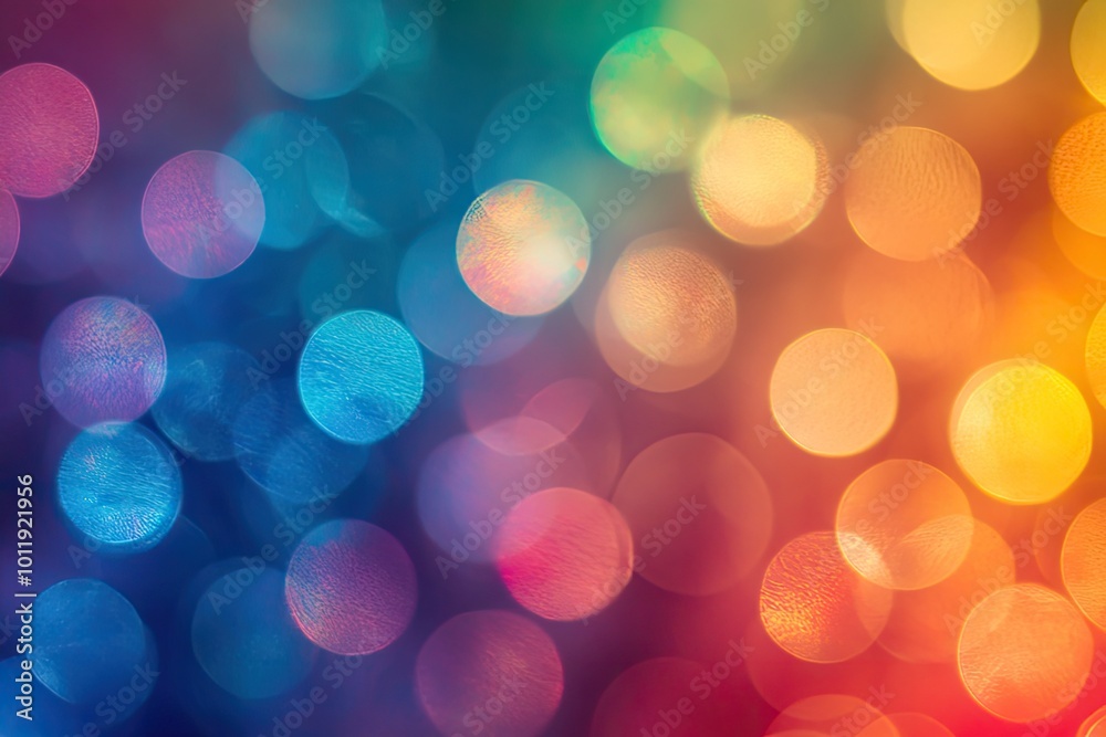Obraz premium A soft focus rainbow bokeh effect, with glowing light spots in various sizes and rainbow hues