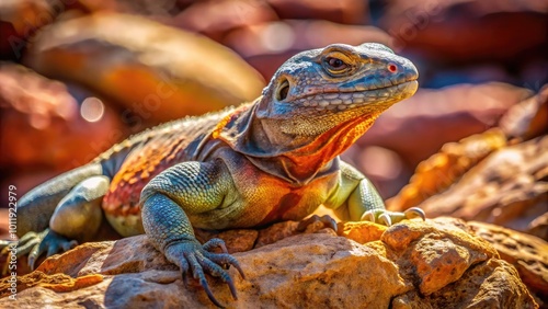 Chuckwalla Iguana Sunbathing on Rocky Terrain in Its Natural Desert Habitat Under Bright Sunlight