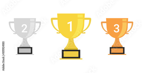 Gold, Silver And Bronze Trophy Icon Isolated. Vector Illustration