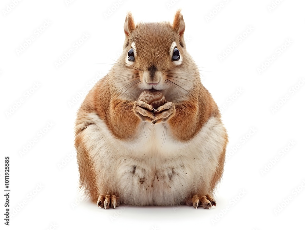 Chubby Squirrel Holding Acorn on White Background Isolated Concept Chubby Squirrel Holding Acorn on White Background Isolated Concept