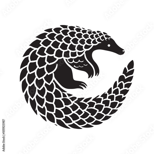 Pangolin Silhouette Curled in Defense vector