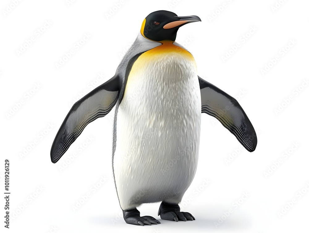 Obraz premium Chubby Penguin with Outstretched Wings Showcasing Its Rounded Body on White Background