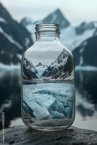 Obraz na płótnie a surreal glacier encased in a bottle with a stunning Antarctic landscape as the backdrop. Generative AI w salonie