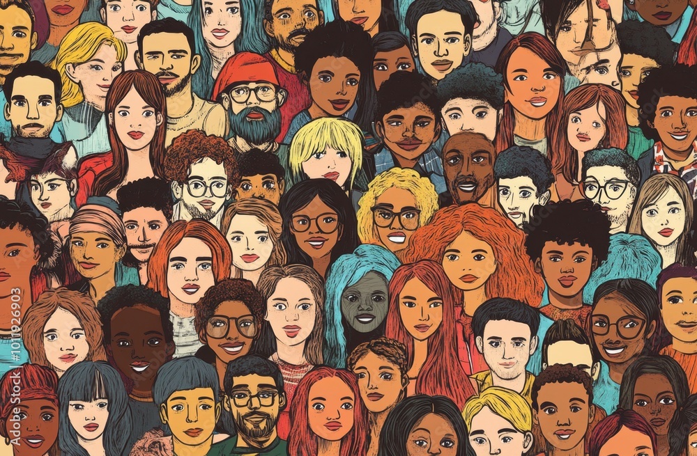 A vibrant and diverse crowd of people from various backgrounds, representing the concept of diversity in society Generative AI A vibrant and diverse crowd of people from various backgrounds, representing the concept of diversity in society Generative AI