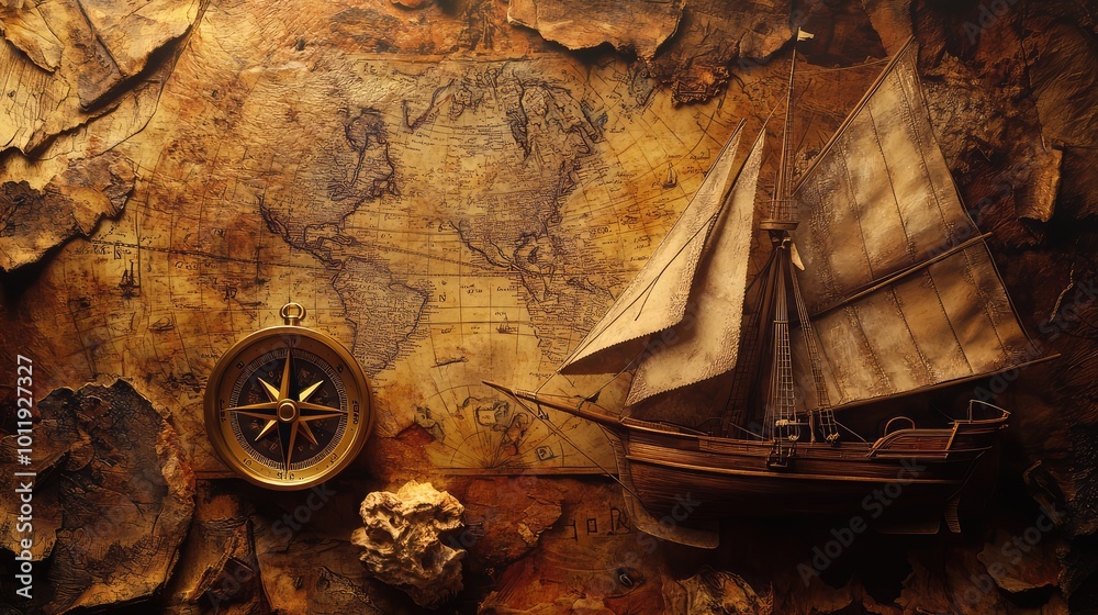 Fototapeta premium Historical Sea Voyage Elements - AI Generated