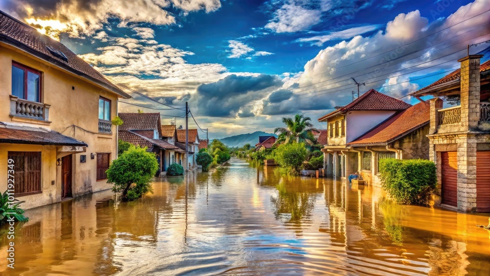 Obraz premium Climate Change Impact: Flooding and Its Effects on Public Health and Environmental Safety Concerns