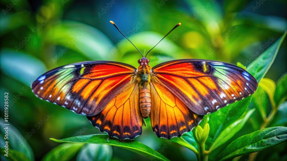 Delicate Wings of a Butterfly Displaying Vibrant Colors Against a Natural Green Background Delicate Wings of a Butterfly Displaying Vibrant Colors Against a Natural Green Background
