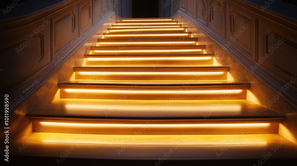 Obraz premium Illuminated Staircase in Large House - AI Generated