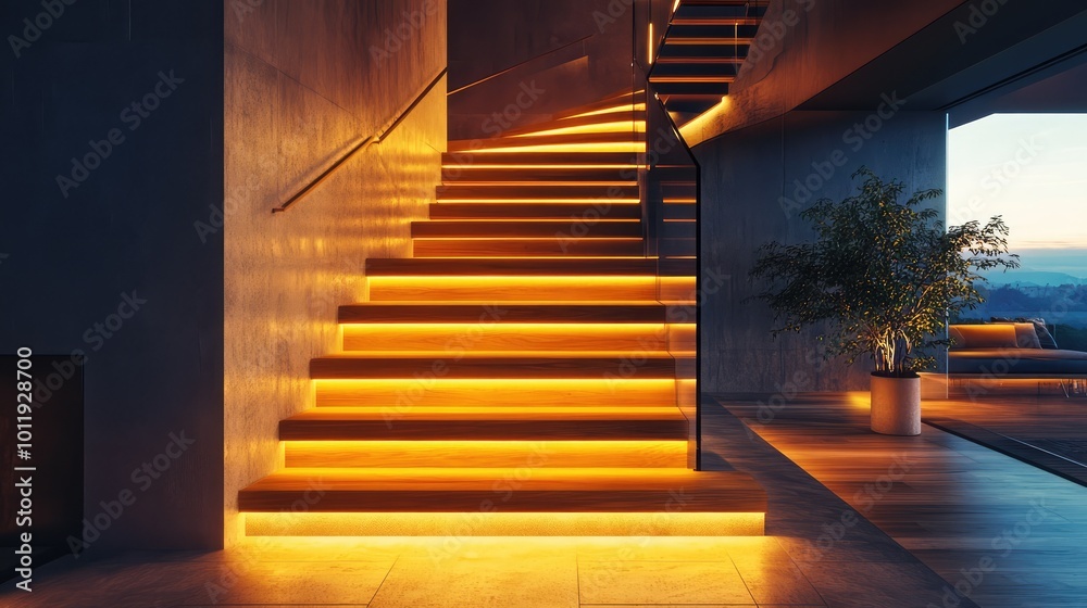 Illuminated Staircase in Large House - AI Generated Illuminated Staircase in Large House - AI Generated
