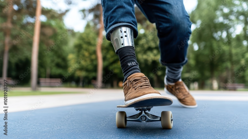 A skateboarder in brown sneakers executes a trick with precision and flair, set against a backdrop of green trees, embodying skill and creativity in motion. A skateboarder in brown sneakers executes a trick with precision and flair, set against a backdrop of green trees, embodying skill and creativity in motion.