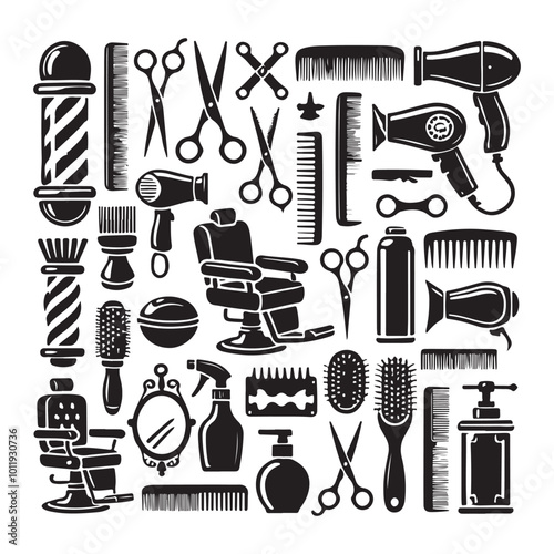 Barber Shop and Hairdressing Silhouette Icons