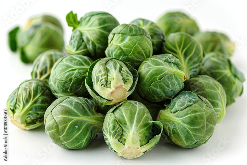 Fresh brussels sprouts isolated on a clean white background for culinary presentation