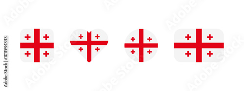 Georgian flag icon. Flag of Georgia vector sign. Georgian national banner. Emblem of Georgia. Caucasian cuisine banner in four different shapes: square, heart, circle and rectangle. Tbilisi symbol.