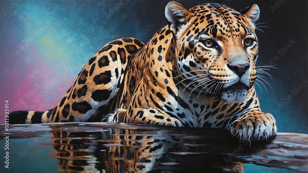 Obraz premium jaguar illustration high-quality image and aesthetic dreamy acrylics style background