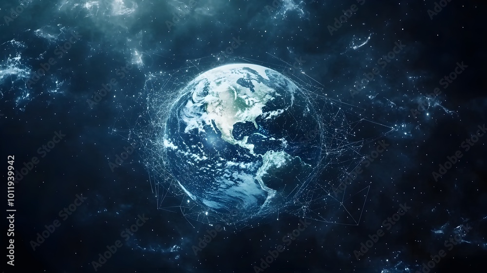 Obraz premium world map overlaid with interconnected lines symbolizing globalization