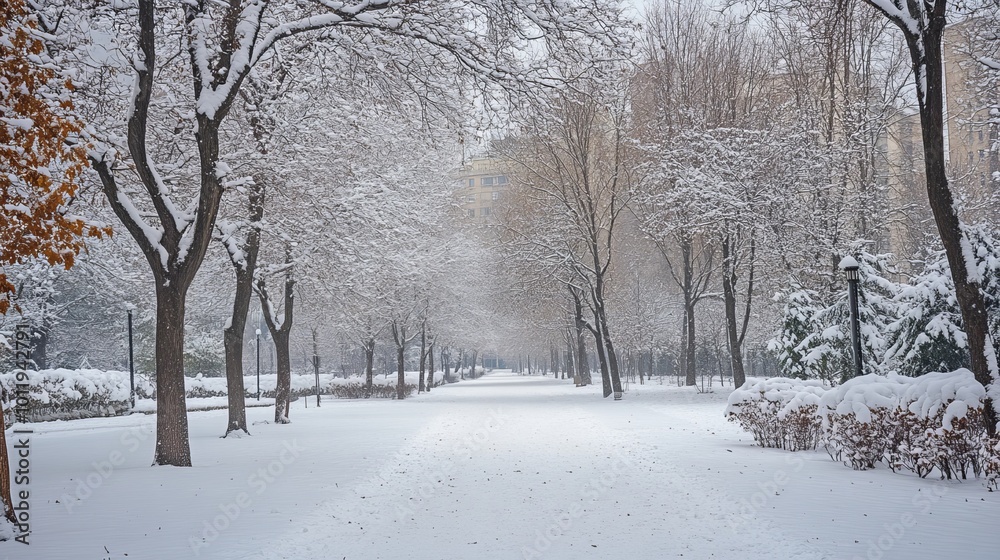 Snowy winter forest in Sofia's South Park, Bulgaria. The park's trees are snow-covered, creating a beautiful snowy scene. The changing seasons and the cold weather make for a natural background. Snowy winter forest in Sofia's South Park, Bulgaria. The park's trees are snow-covered, creating a beautiful snowy scene. The changing seasons and the cold weather make for a natural background.