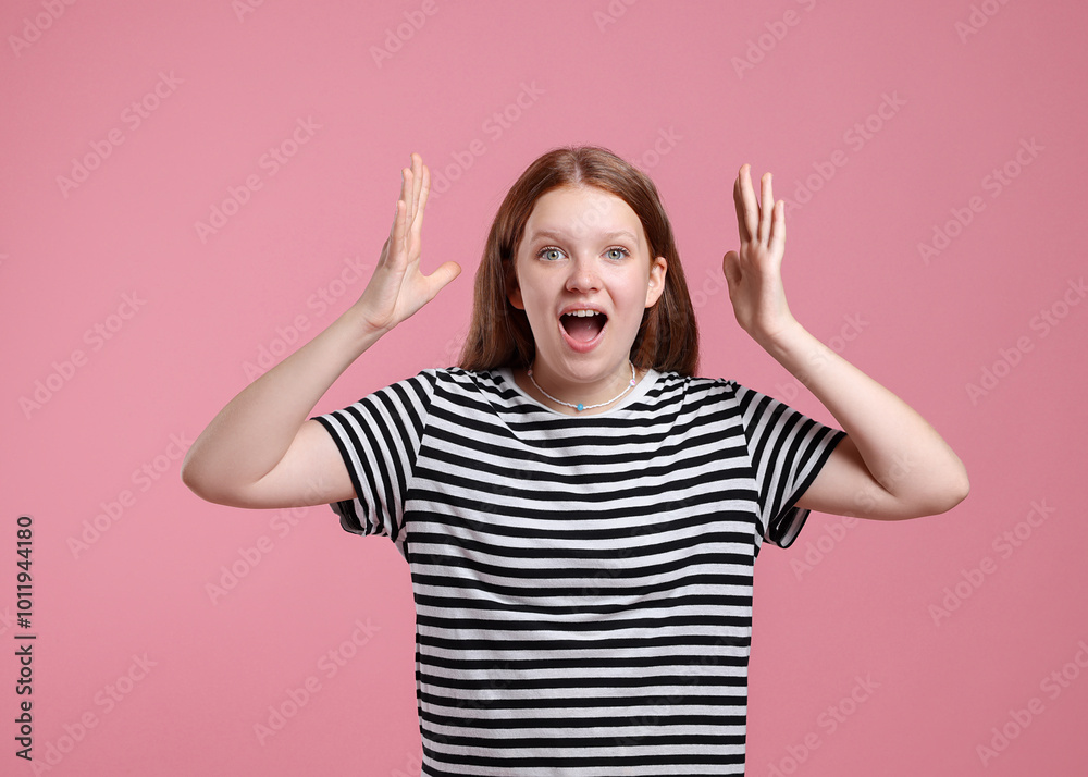 Portrait of teenage girl on pink background Portrait of teenage girl on pink background
