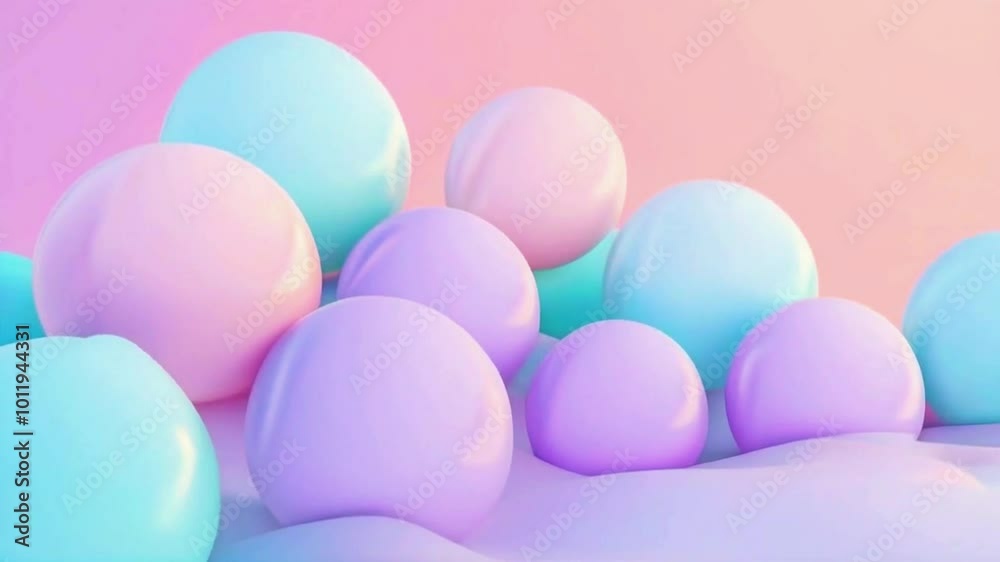 Smooth pastel spheres in soft gradients of peach, light teal, lavender blend morph, backdrop soothing gradient colors harmonious, tranquil, 4k High-Quality background Animation Video