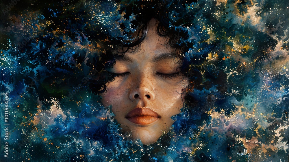 Dreamy Portrait of a Woman Surrounded by a Cosmic Galaxy Dreamy Portrait of a Woman Surrounded by a Cosmic Galaxy