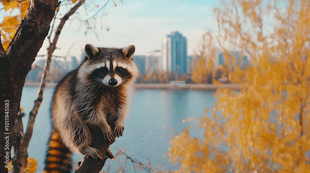 Obraz premium Little raccoon in autumn