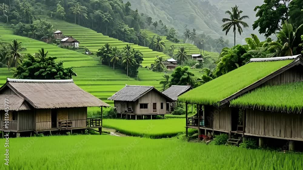 Scenic Village Surrounded by Verdant Rice Fields Scenic Village Surrounded by Verdant Rice Fields