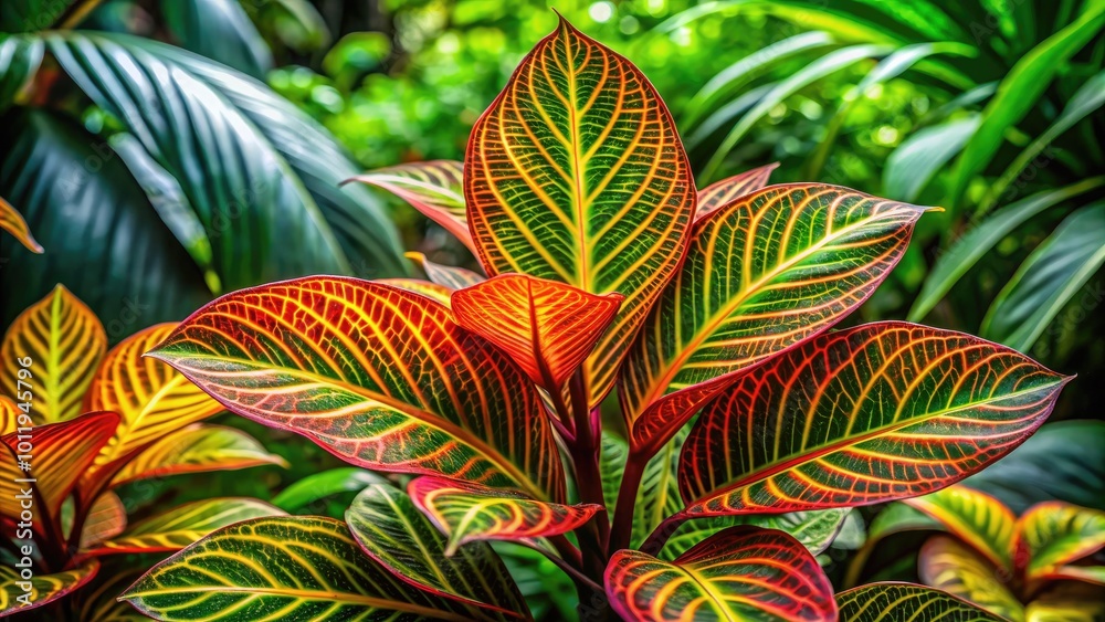 Fototapeta premium Close-up of a Unique Plant with Five Distinct Leaves in a Lush Green Garden Setting