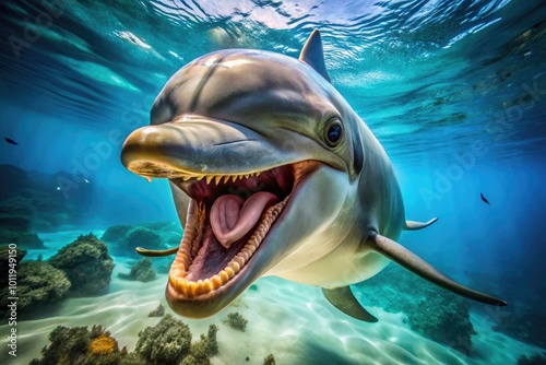 Close-up of Dolphin Teeth Showcasing Unique Structure and Texture in Underwater Environment