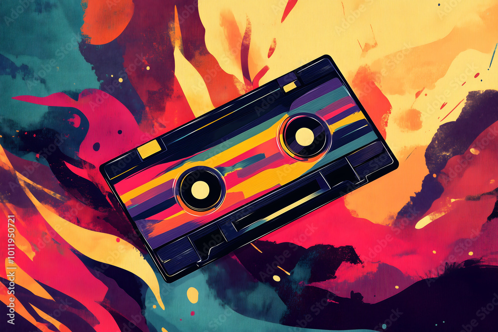 Fototapeta premium An abstract illustration of a multicolored retro cassette tape