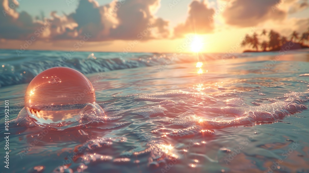Crystal Ball Reflecting Sunset on Tropical Beach Crystal Ball Reflecting Sunset on Tropical Beach