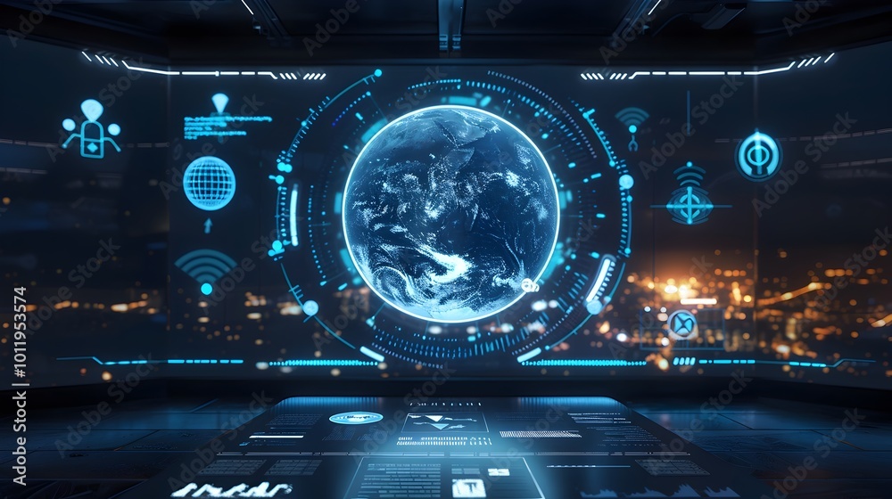 Futuristic Holographic Interface Displaying Real Time Global Data and ...
