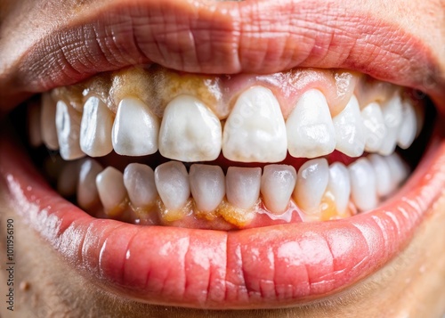 Close-up of white patches in mouth illustrating oral health issues and potential medical concerns photo