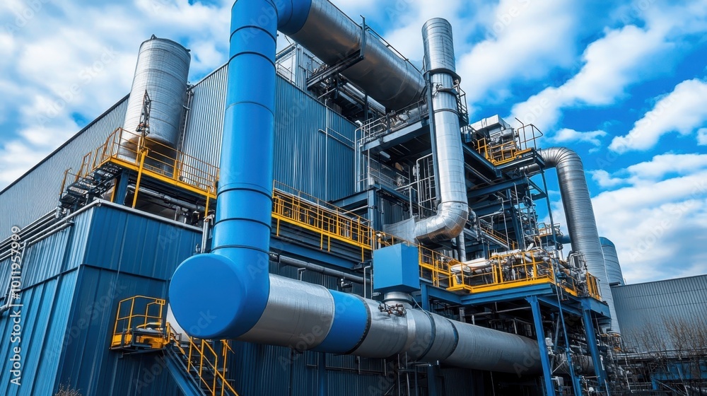 A factory using energy-efficient industrial equipment to reduce carbon emissions. A factory using energy-efficient industrial equipment to reduce carbon emissions.