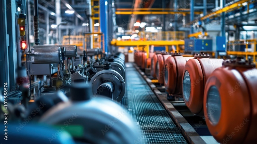 Obraz premium Energy-efficient industrial equipment in a factory setting, reducing energy consumption while maintaining output.