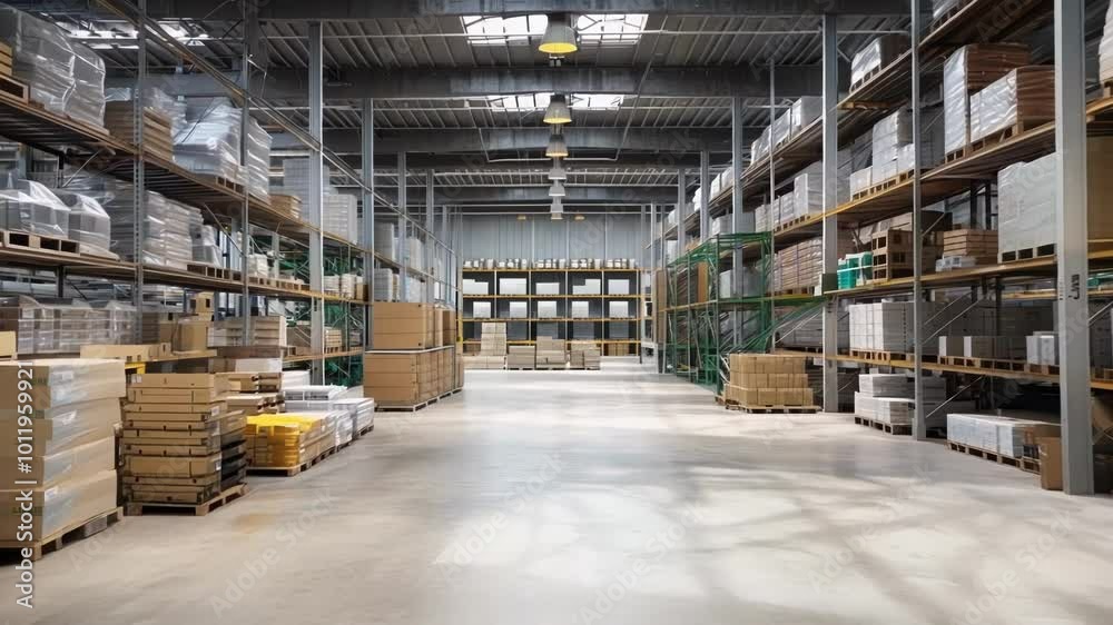 Cardboard boxes sit on shelves in a warehouse, ready to be shipped to customers after being organized with innovative engineering