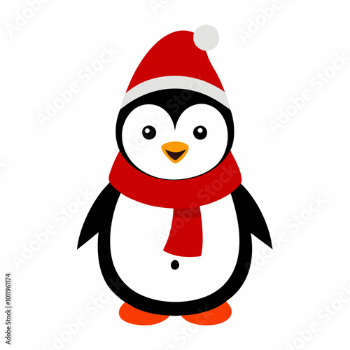  Cute Christmas line art caroler Penguin vector illustration