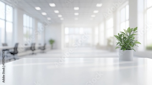 A spacious, white office interior with a blurred focus, suitable as a background image.  photo