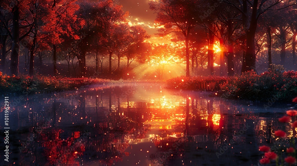 Enchanted Forest Sunset: A Dreamy Landscape Enchanted Forest Sunset: A Dreamy Landscape