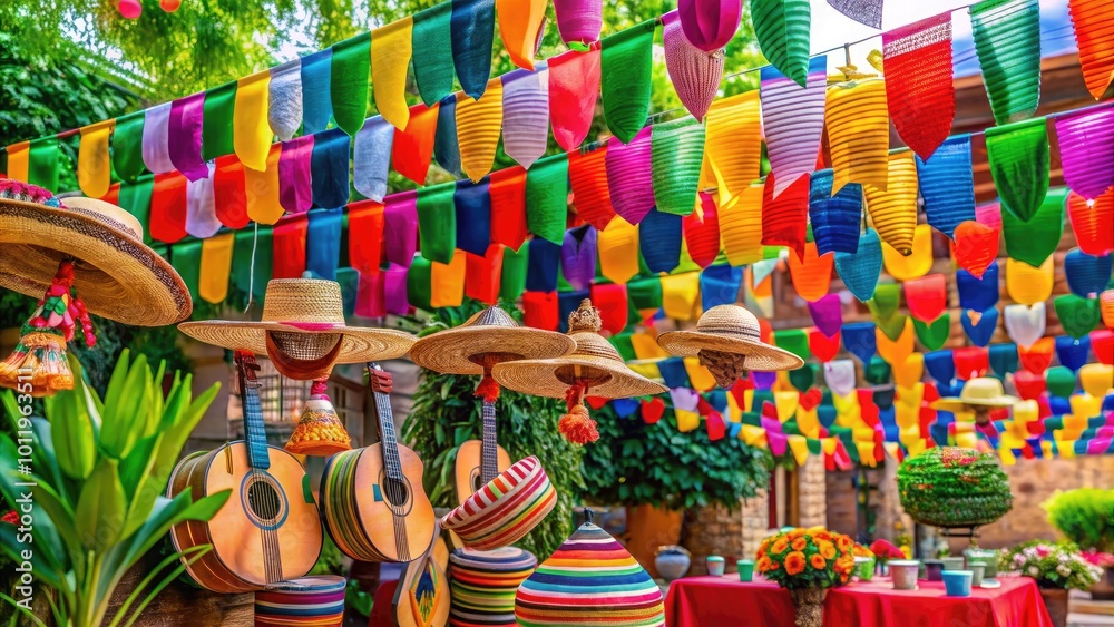 Naklejka premium Colorful 5 de Mayo Celebration Decorations with Traditional Elements and Festive Atmosphere