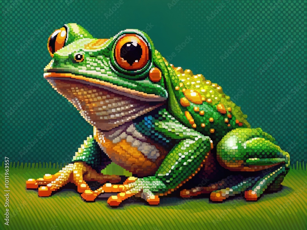 Fototapeta premium Colorful 8 Bit Frog Pixel Art Design for Retro Gaming and Nostalgic Digital Aesthetic Projects
