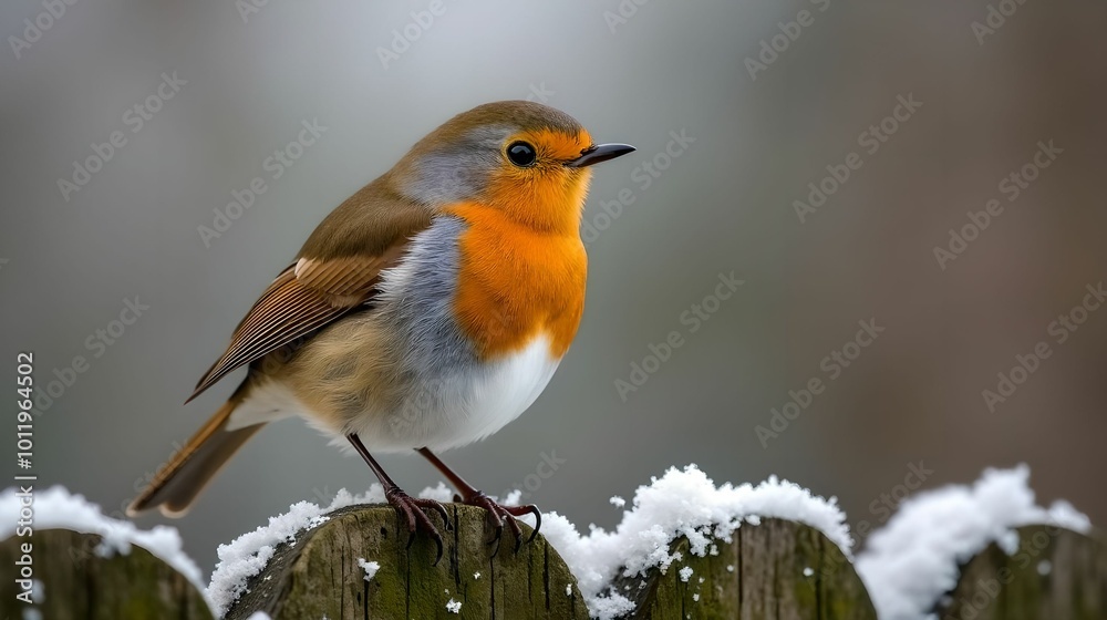 Winter European Robin on a garden fence Winter European Robin on a garden fence