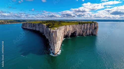 A photostock images of a dramatic ocean cliff with waves crashing below