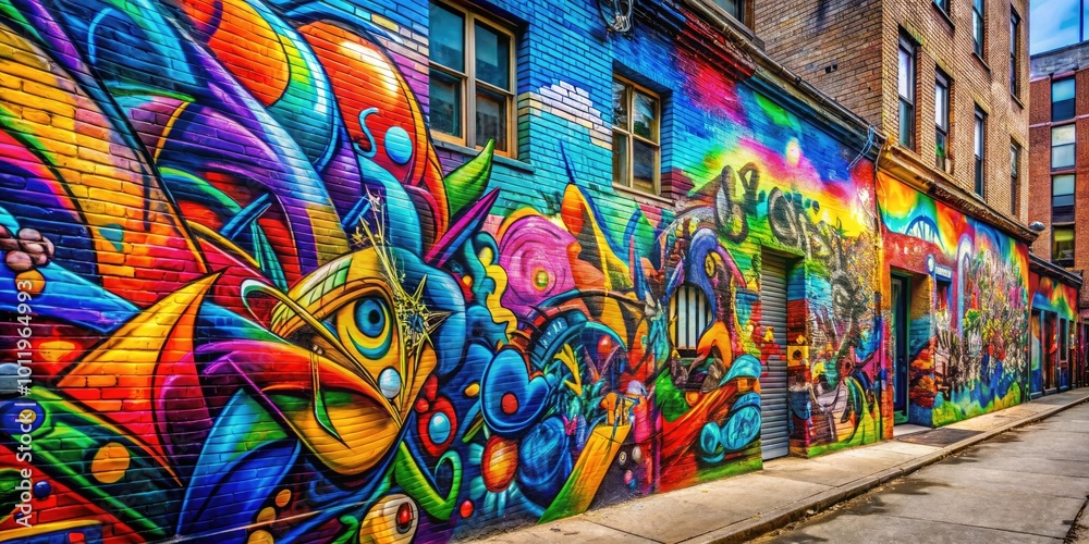 Fototapeta premium Colorful ABC Graffiti Art on Urban Wall Showcasing Creative Expression and Vibrant Street Culture