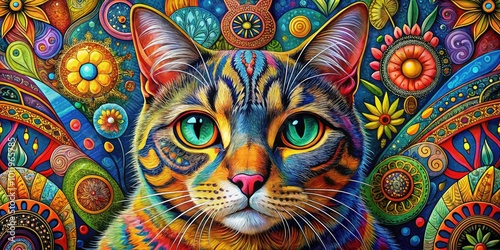 Colorful Abstract Cat Art with Whimsical Patterns and Vibrant Hues for Creative Decor and Design