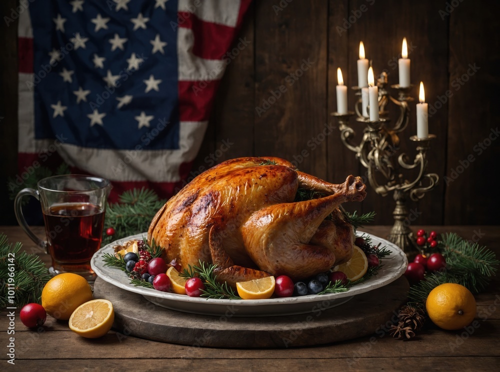 Deliciously prepared turkey displayed with holiday flair Deliciously prepared turkey displayed with holiday flair