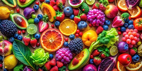 Colorful Abstract Food Composition with Vibrant Shapes and Textures Creating a Visual Feast for Eyes