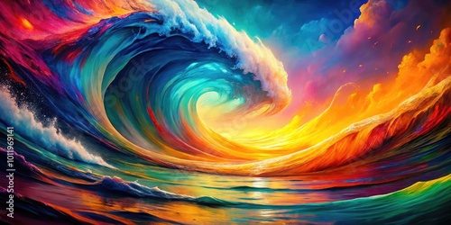 Colorful Abstract Wave Painting with Fluid Motion and Vibrant Hues for Artistic Home Decor Inspiration