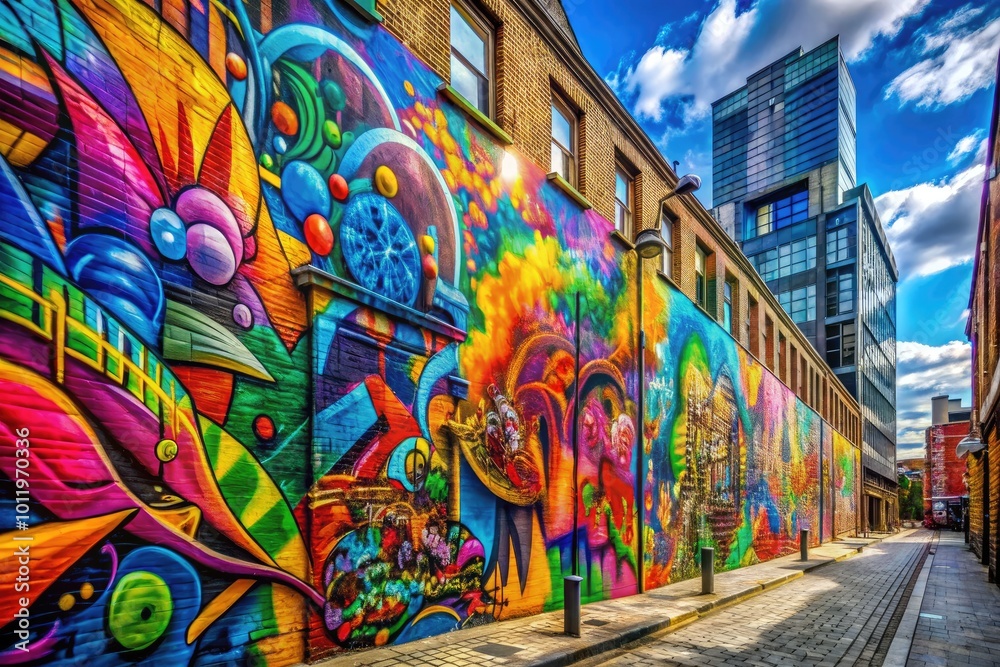 Fototapeta premium Colorful Alphabet Graffiti on Urban Wall Showcasing Creative Street Art and Expression in Cityscape