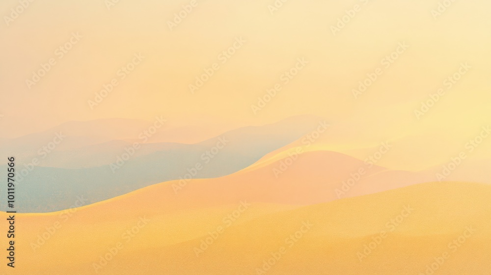 Gentle rolling hills in soft pastel yellow hues create a tranquil atmosphere of calmness Gentle rolling hills in soft pastel yellow hues create a tranquil atmosphere of calmness